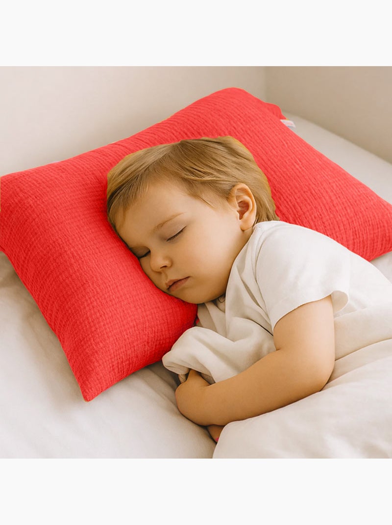 Funda de Almohada en Muselina de Algodón Orgánico Fresa Rojo - Kiabi