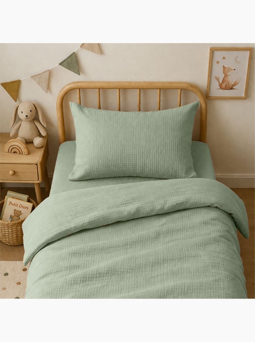 Funda de Almohada en Muselina de Algodón Orgánico Verde - Kiabi