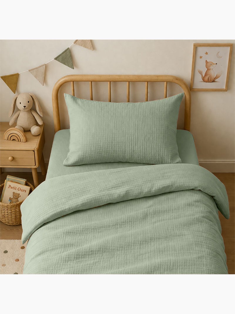 Funda de Almohada en Muselina de Algodón Orgánico Verde Verde - Kiabi