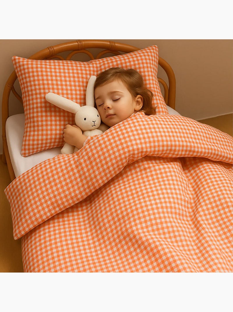 Funda de Almohada en Muselina de Algodón Orgánico Vichy Naranja - Kiabi