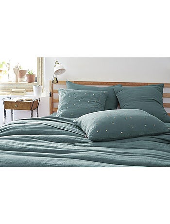 Funda de almohada – gasa de algodón bordada hilo oro – gaïa chic