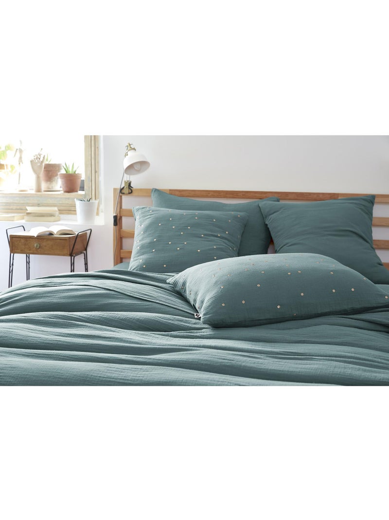 Funda de almohada – gasa de algodón bordada hilo oro – gaïa chic Azul petróleo - Kiabi
