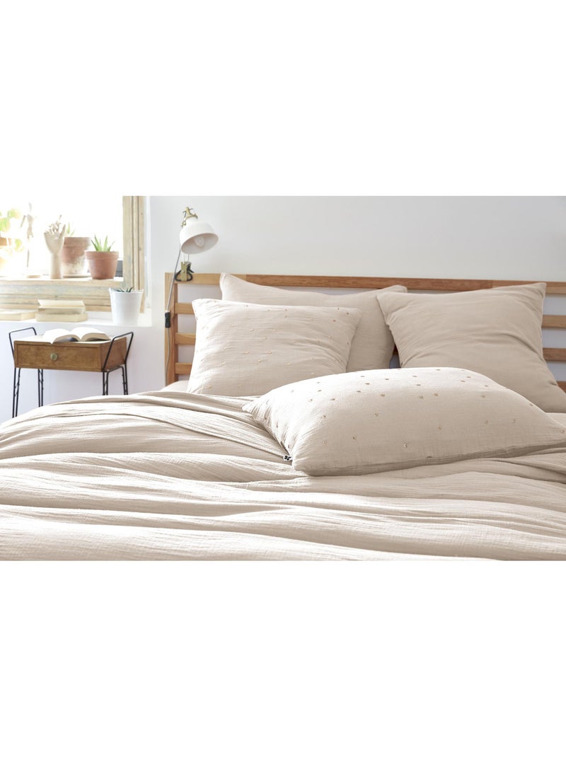 Funda de almohada – gasa de algodón bordada hilo oro – gaïa chic Beige Pampa - Kiabi