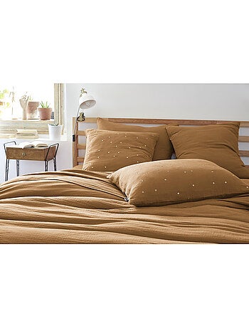 Funda de almohada – gasa de algodón bordada hilo oro – gaïa chic