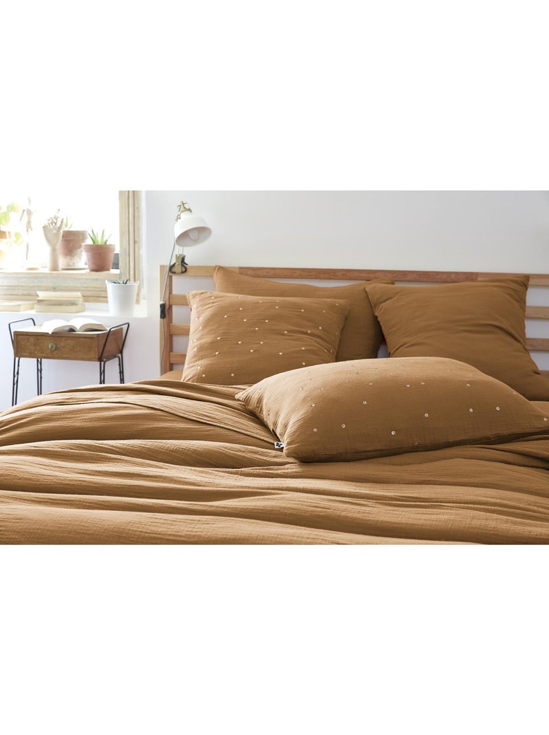Funda de almohada – gasa de algodón bordada hilo oro – gaïa chic Camel - Kiabi