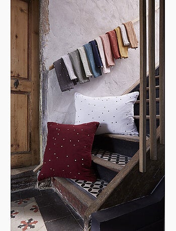 Funda de almohada – gasa de algodón bordada hilo oro – gaïa chic