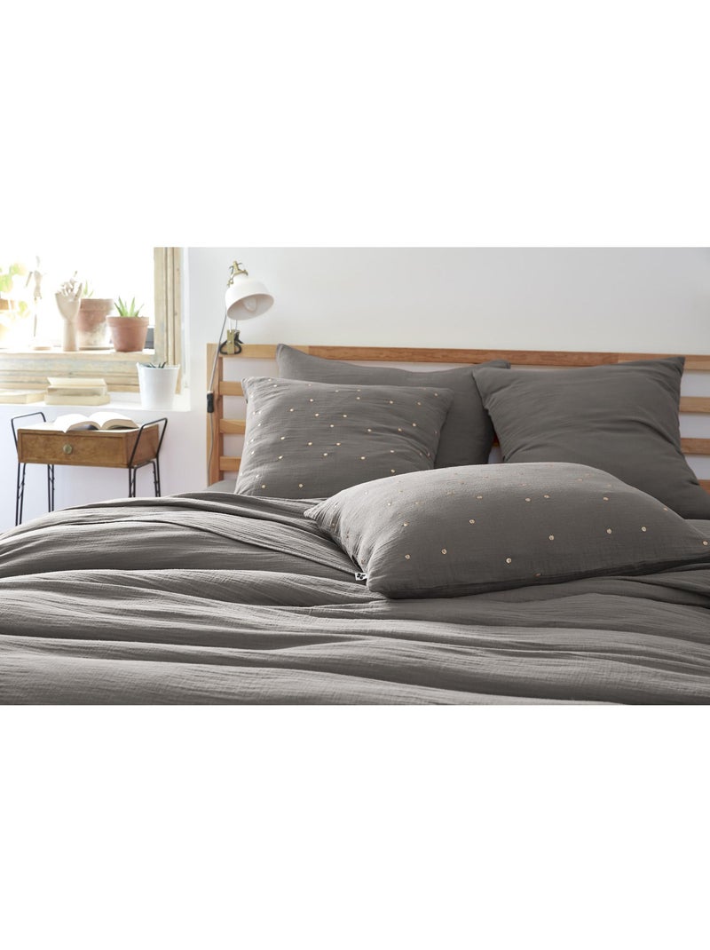 Funda de almohada – gasa de algodón bordada hilo oro – gaïa chic Gris granito - Kiabi