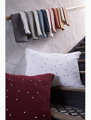 Funda de almohada – gasa de algodón bordada hilo oro – gaïa chic