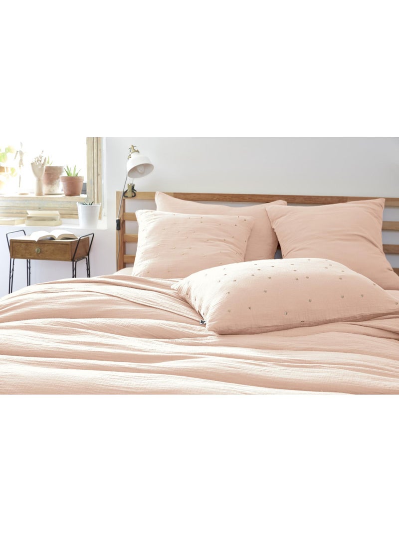Funda de almohada – gasa de algodón bordada hilo oro – gaïa chic Rosa Malvavisco - Kiabi