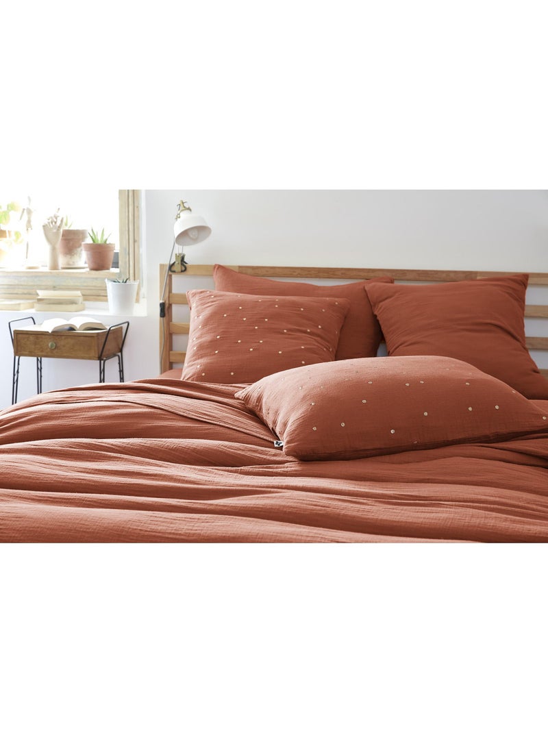 Funda de almohada – gasa de algodón bordada hilo oro – gaïa chic Terracota - Kiabi
