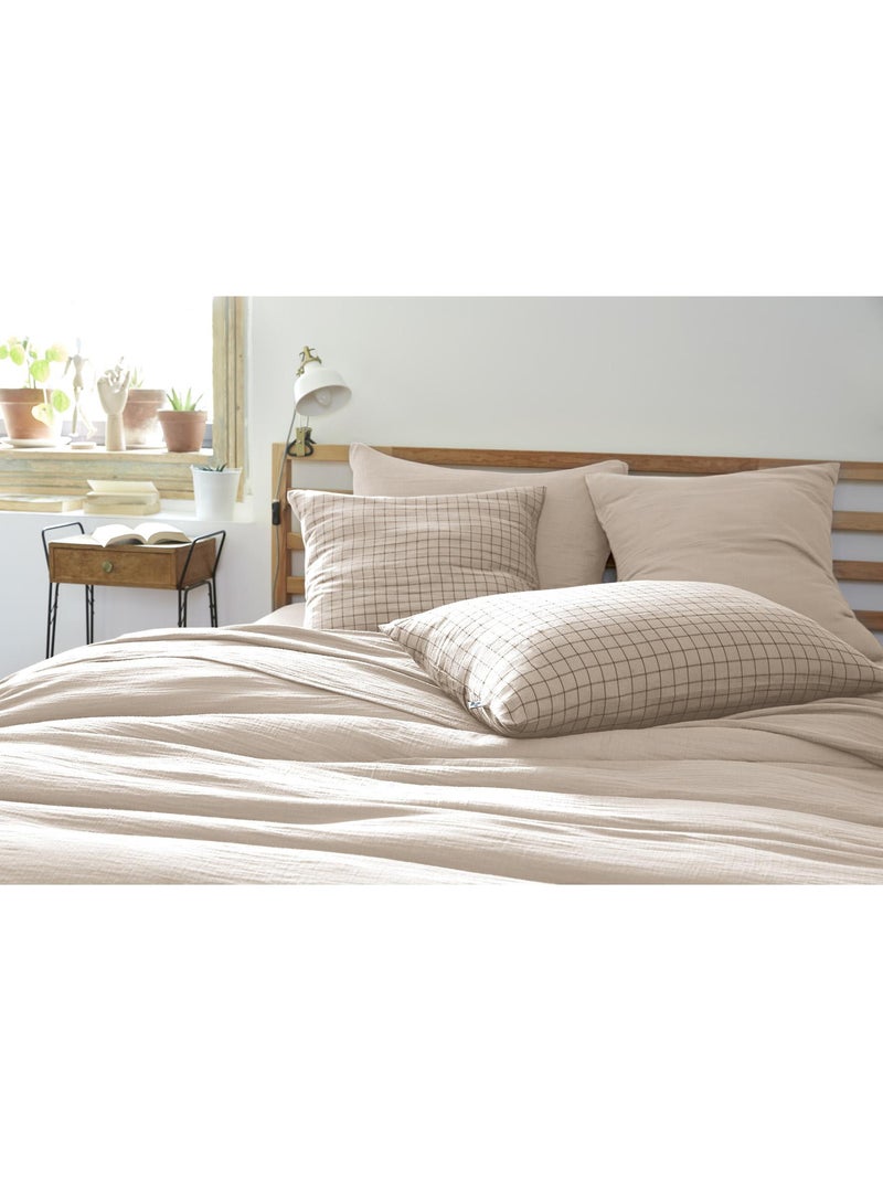 Funda de almohada – gasa de algodón tejida – cuadros pequeños - gaïa mix Beige Pampa - Kiabi
