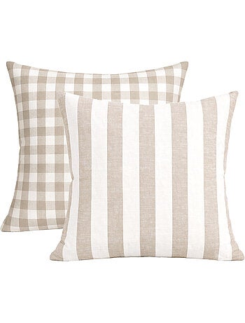 Funda de cojín 100% algodón rayas y guinga LOURMARIN