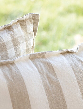 Funda de cojín 100% algodón rayas y guinga LOURMARIN