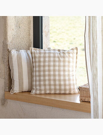 Funda de cojín 100% algodón rayas y guinga LOURMARIN