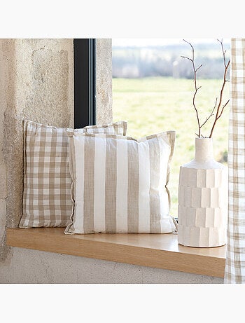 Funda de cojín 100% algodón rayas y guinga LOURMARIN