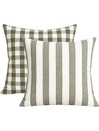 Funda de cojín 100% algodón rayas y guinga LOURMARIN