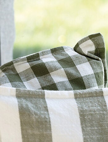 Funda de cojín 100% algodón rayas y guinga LOURMARIN