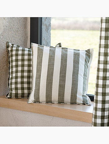 Funda de cojín 100% algodón rayas y guinga LOURMARIN