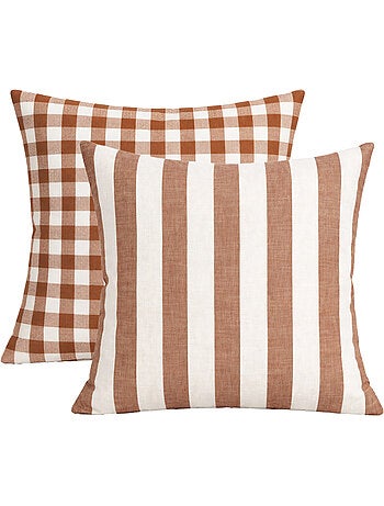 Funda de cojín 100% algodón rayas y guinga LOURMARIN