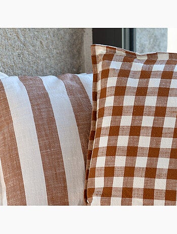 Funda de cojín 100% algodón rayas y guinga LOURMARIN