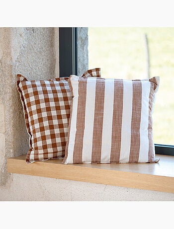 Funda de cojín 100% algodón rayas y guinga LOURMARIN