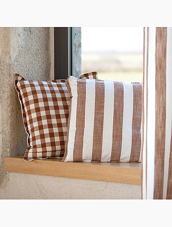 Funda de cojín 100% algodón rayas y guinga LOURMARIN