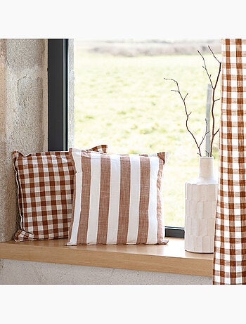 Funda de cojín 100% algodón rayas y guinga LOURMARIN