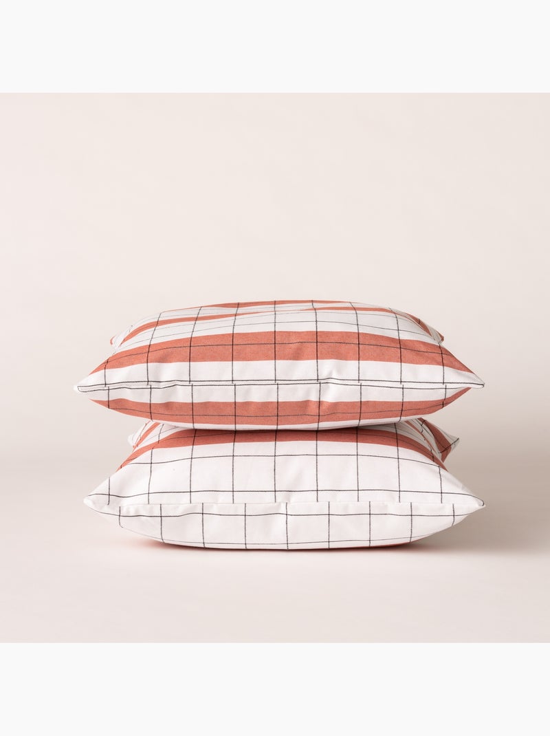 Funda de cojín cuadrada a rayas con cuadros en relieve - Gamusi. Ladrillo - Kiabi