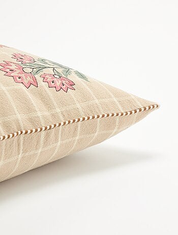 Funda de cojín cuadrada con flores bordadas