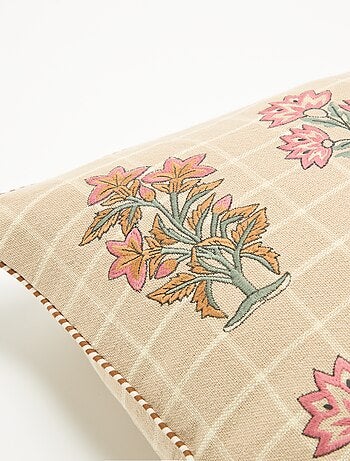Funda de cojín cuadrada con flores bordadas
