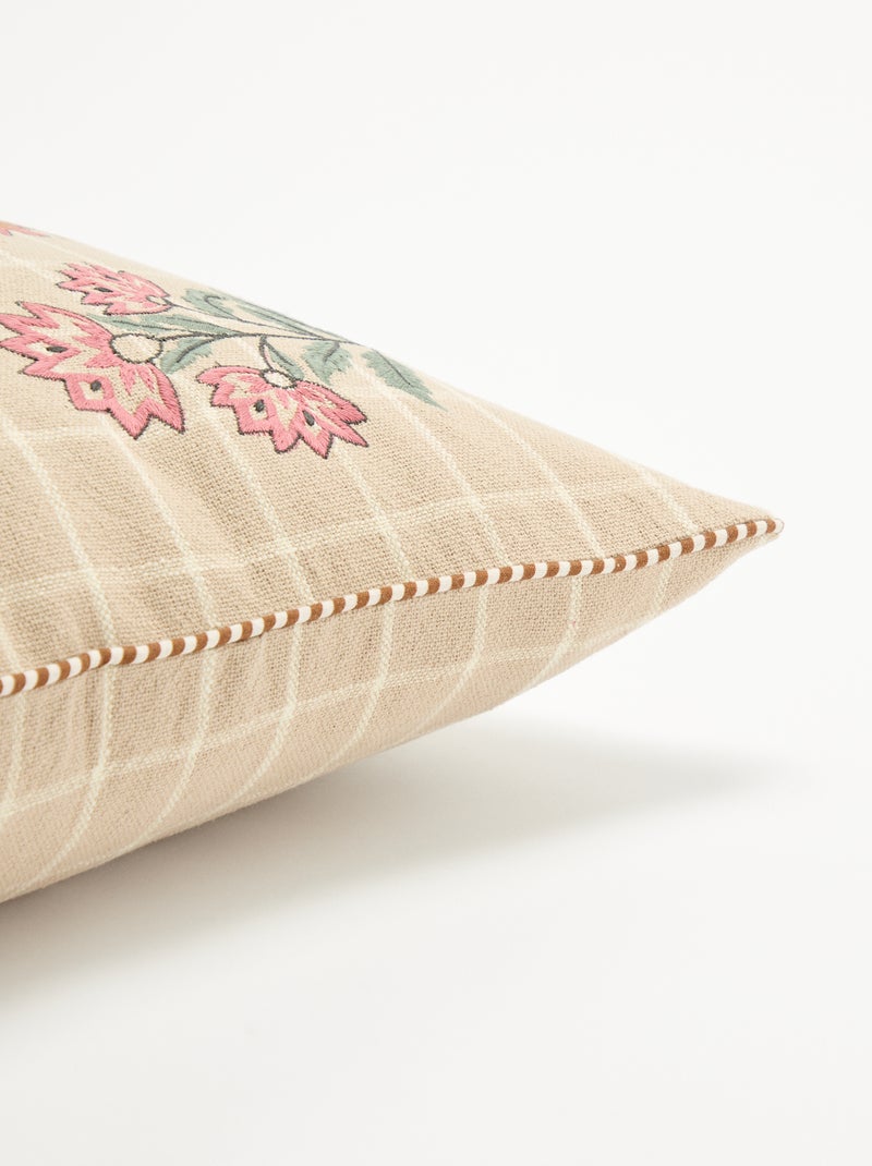 Funda de cojín cuadrada con flores bordadas Beige - Kiabi