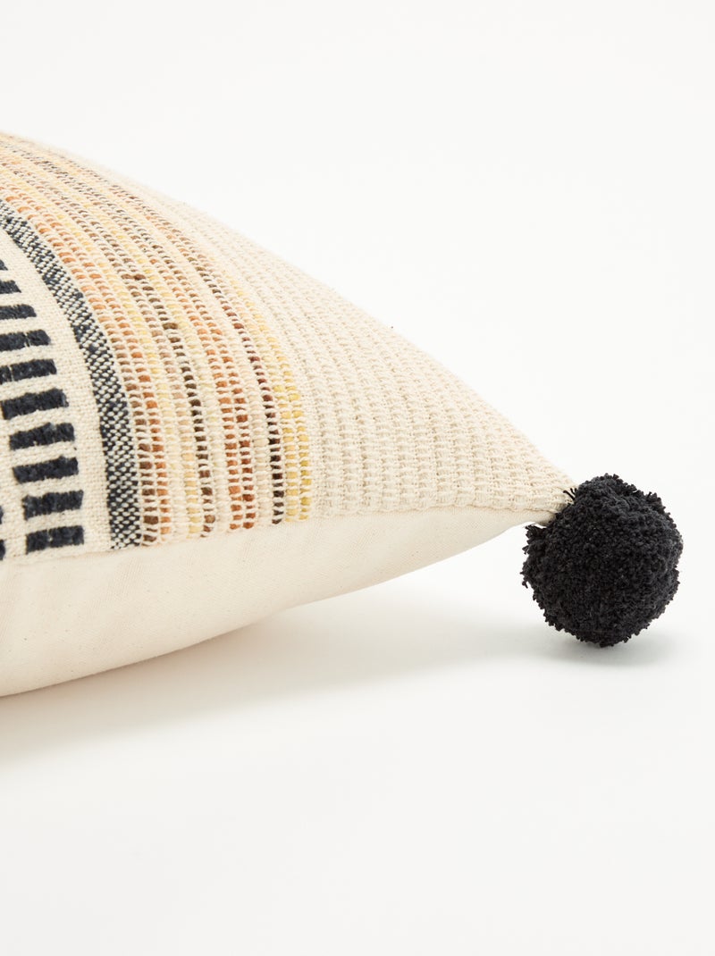 Funda de cojín cuadrada con pompones Negro - Kiabi