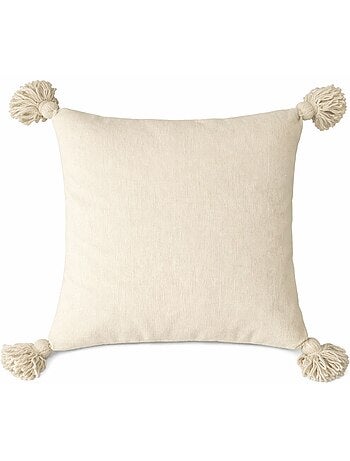 Funda de cojín de lana con borlas