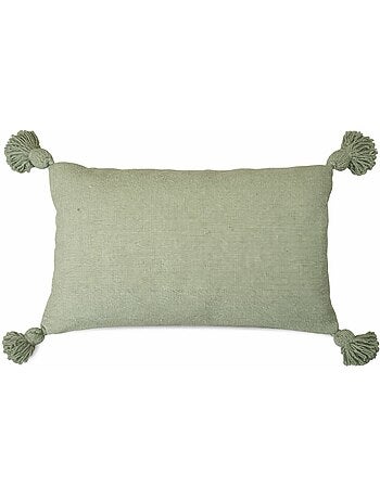 Funda de cojín de lana con borlas