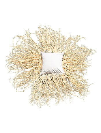 Funda de cojín decorativa con flecos de rafia