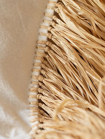 Funda de cojín decorativa con flecos de rafia