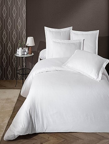 Funda de edredón satén de algodón rayas 94 hilos/cm² blanco