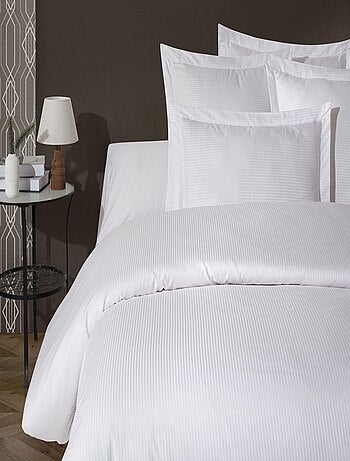 Funda de edredón satén de algodón rayas 94 hilos/cm² blanco