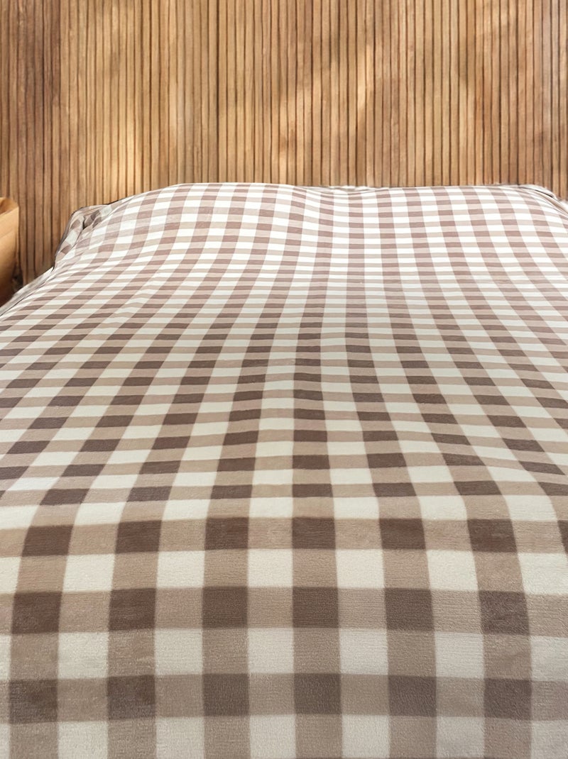 Funda de sofá y cama de vellón Gingham Beige concha - Kiabi