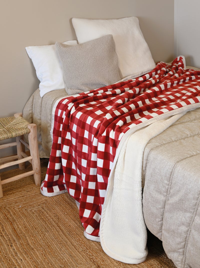 Funda de sofá y cama de vellón Gingham Burdeos - Kiabi