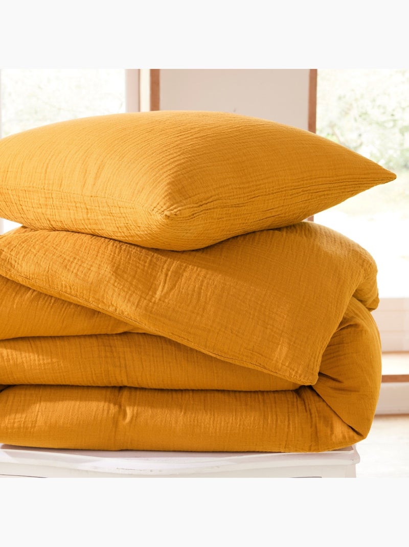Funda nórdica + 1 funda de almohada – gasa de algodón – avy Amarillo - Kiabi