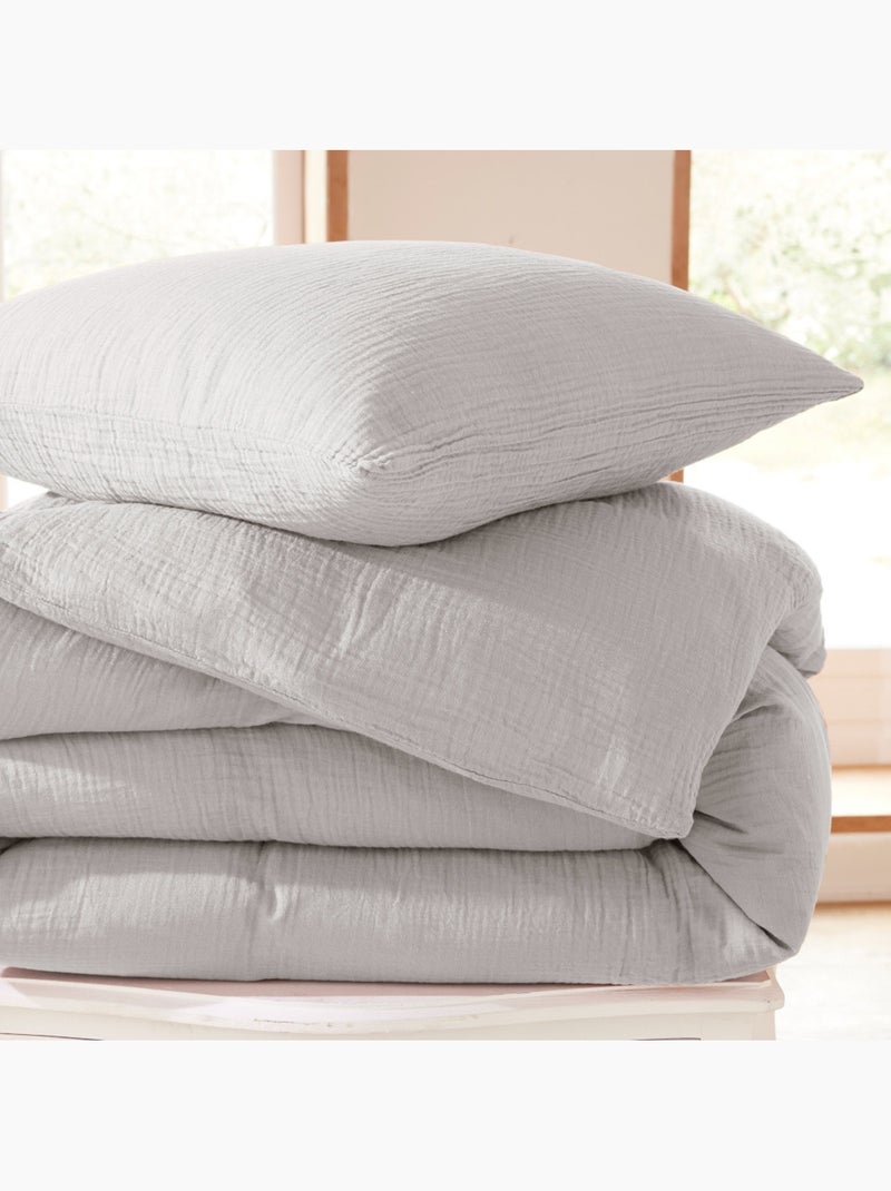 Funda nórdica + 1 funda de almohada – gasa de algodón – avy Gris - Kiabi