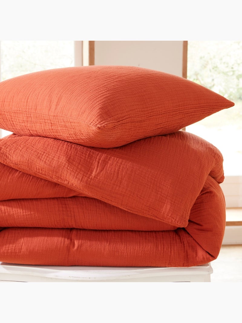 Funda nórdica + 1 funda de almohada – gasa de algodón – avy Naranja - Kiabi