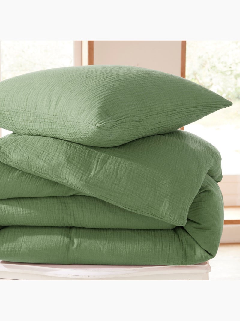 Funda nórdica + 1 funda de almohada – gasa de algodón – avy Verde - Kiabi