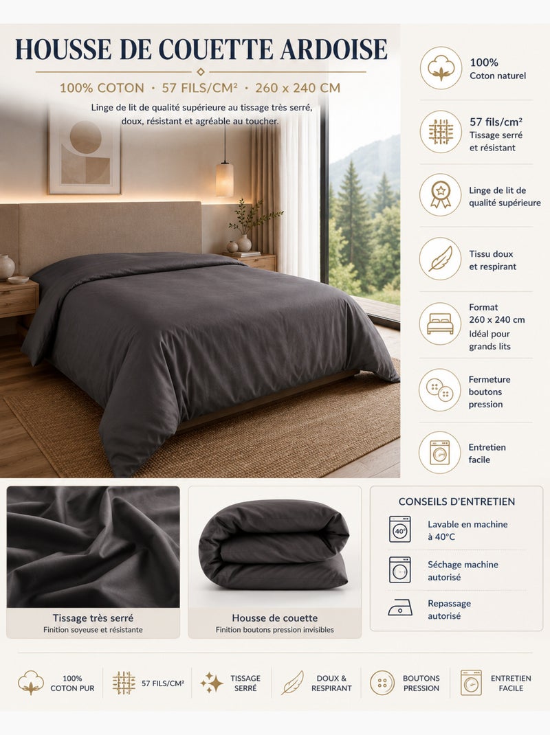 Funda nórdica – 100% algodón 57 hilos/cm² – calidad superior Gris antracita - Kiabi