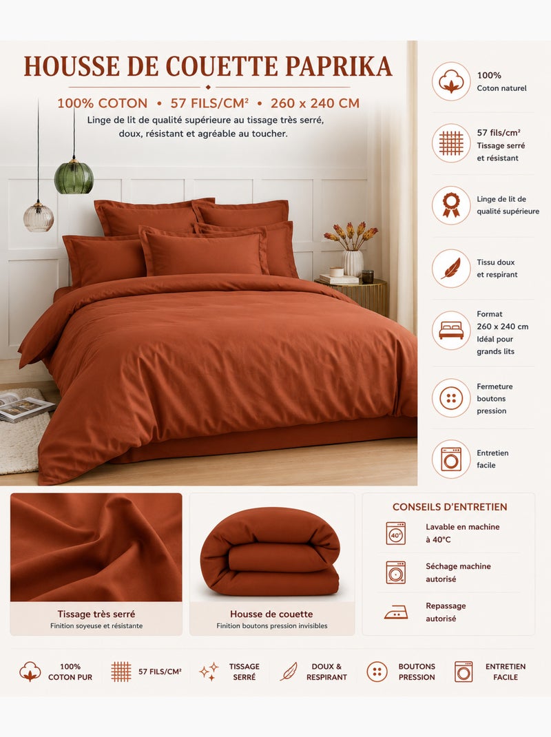 Funda nórdica – 100% algodón 57 hilos/cm² – calidad superior Rojo paprika - Kiabi