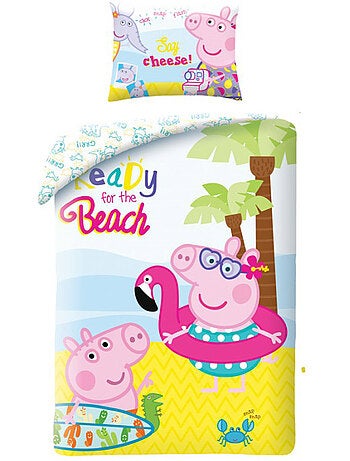 Funda nórdica 140 cm x 200 cm de algodón motivo playa peppa pig