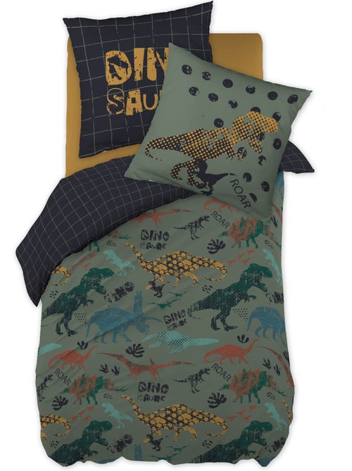 Funda nórdica + 2 fundas de almohada 100% algodón 57 hilos - dinosaurios trias - Kiabi Funda nórdica + 2 fundas de almohada 100% algodón 57 hilos - dinosaurios trias - Kiabi