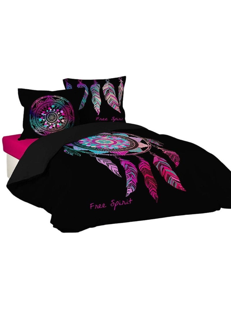 Funda nórdica + 2 fundas de almohada – algodón 42 hilos – estampado ubicado porte bonheur Negro - Kiabi