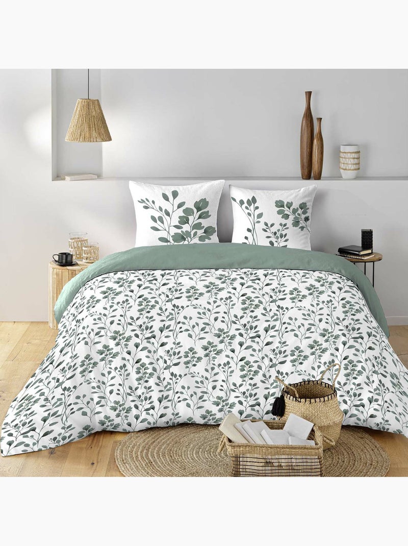 Funda nórdica + 2 fundas de almohada – algodón 57 hilos – estampado vegetal Verde salvia - Kiabi